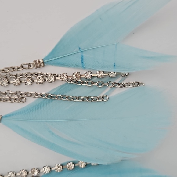 Feather, Rhinestone, Chain & Silvertone Metal Bow Pierced Earrings - Picture 5 of 9